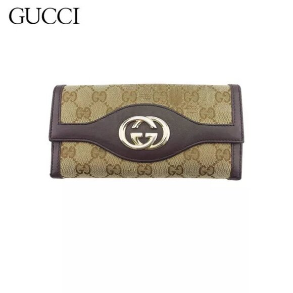 GUCCI Long Wallet GG Canvas Beige Canvas x Leather Authentic Used - Picture 1 of 10